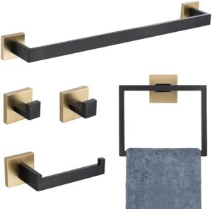 Baderomsutstyr |  Baderomshardware Sett 5-Deler Svart Og Gull Håndklestang Holder Sett 24 Tommer Sus304 Rustfritt Stål Badeaccessories Kit Håndklestativ Sett For Baderom Veggmontert. Baderomsutstyr Baderomsutstyr