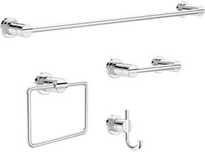 Baderomsutstyr |  Delta Faucet Nic64-Pc Nicoli 4-delt baderomstilbehørsett 18 til 24 tommers håndklestang, toalettpapirholder, håndklering, håndkleknagg i polert krom Baderomsutstyr Baderomsutstyr