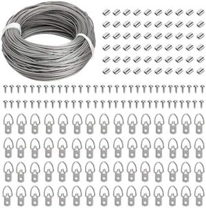 Bildeopphengingsutstyr |  Bildeopphengssett – 30 meter rustfritt stål opphengstråd, 60 stk D-ring bildeoppheng med skruer og 60 stk aluminiums klemmet sløyfe for oppheng av malerier og bilder. Bildeopphengingsutstyr Bildeopphengingsutstyr