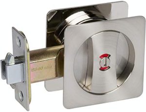 Dørbeslag og låser |  Hardware 370109 Satin Nickel Moderne Privatliv Kvadratisk Skyvedørslås med Kantskuffer og Fargekodede Indikatorer, Satin Nikkel Skyvedør Hardware, Skyvedørslås, Skyvedørslås Dørbeslag og låser Dørbeslag og låser