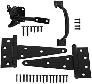 Gateutstyr |  Hjem Master Hardware Treport Hardware Sett – Tungt 6″ Port Tee Hengsel, Selv-lukkende Port Lås og Trekksystem Port Hardware Kit med Skruer for Utendørs Gjerde Svingport Svart Finish Gateutstyr Gateutstyr