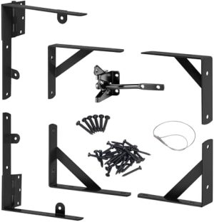 Gateutstyr |  Port Hardware Kit for Trehegn, Port Hjørnebrakett, Anti Sag Port Ramme Hardware Kit med Lås og Port Hengsler for Trehegn Innkjørselspport Gateutstyr Gateutstyr