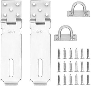 Hengelåser og hasper |  Låsehaspe for dør med hengelås, 5 tommers kraftig 304 rustfritt stål sikkerhetshaspe for hengelås, 2 mm ekstra tykk dørportbolt med 18 monteringsskruer (2-pakning) Hengelåser og hasper Hengelåser og hasper