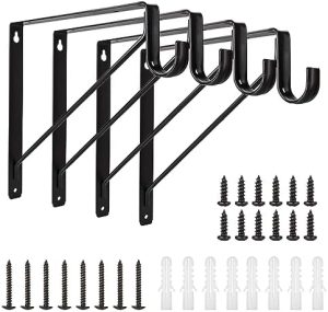 Hyllestøtter og -fester |  4-pakning med kraftige garderobehyller og stangbraketter, veggmonterte garderobehyller, 11 x 11 tommer garderobehyller med stangstøtte, svart Hyllestøtter og -fester Hyllestøtter og -fester