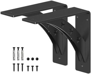 Hyllestøtter og -fester |  Robuste hyllestøtter, Maksimal belastning 4 kg, Premium legeringsmetall mantelstøtter, (Sett med 2) Peis mantelstøtter – Benkesupporter (Matt svart, 23 cm x 20 cm) Hyllestøtter og -fester Hyllestøtter og -fester