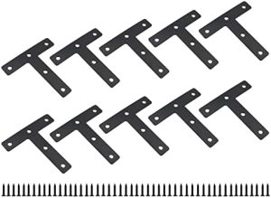 Støtter og bjelkelagsholdere |  10 stk Flat T-formet reparasjonsplate, tungt hjørnebrakett møbelstøtte, svart sammenføyningsbrakett festekobling med monteringsskruer (80X80X15Mm/3.1X3.1X0.6”) Maskinvare Støtter og bjelkelagsholdere