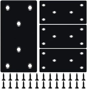 Støtter og bjelkelagsholdere |  4 stk 3,94 x 1,97 tommer svart flat reparasjonsplate, metallbrakett med hull, rett stålstøtte for fiksering og sammenkobling av tre med 24 stk skruer Maskinvare Støtter og bjelkelagsholdere